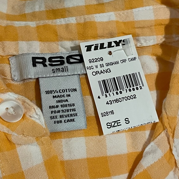 💗GET 20% OFF💗 NWT Tilly’s RSQ Womens Gingham Camp Cropped Shirt - Picture 5 of 6
